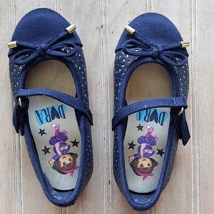 Dora The Explorer Infant Gold Navy Cap Toe Cut Out Detail Ballerina Flats